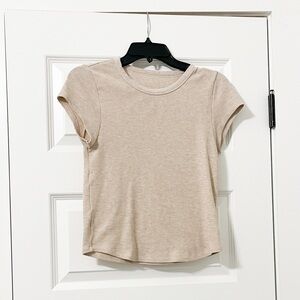 American Eagle Outfitters Beige Ribbed Short Sleeve Top